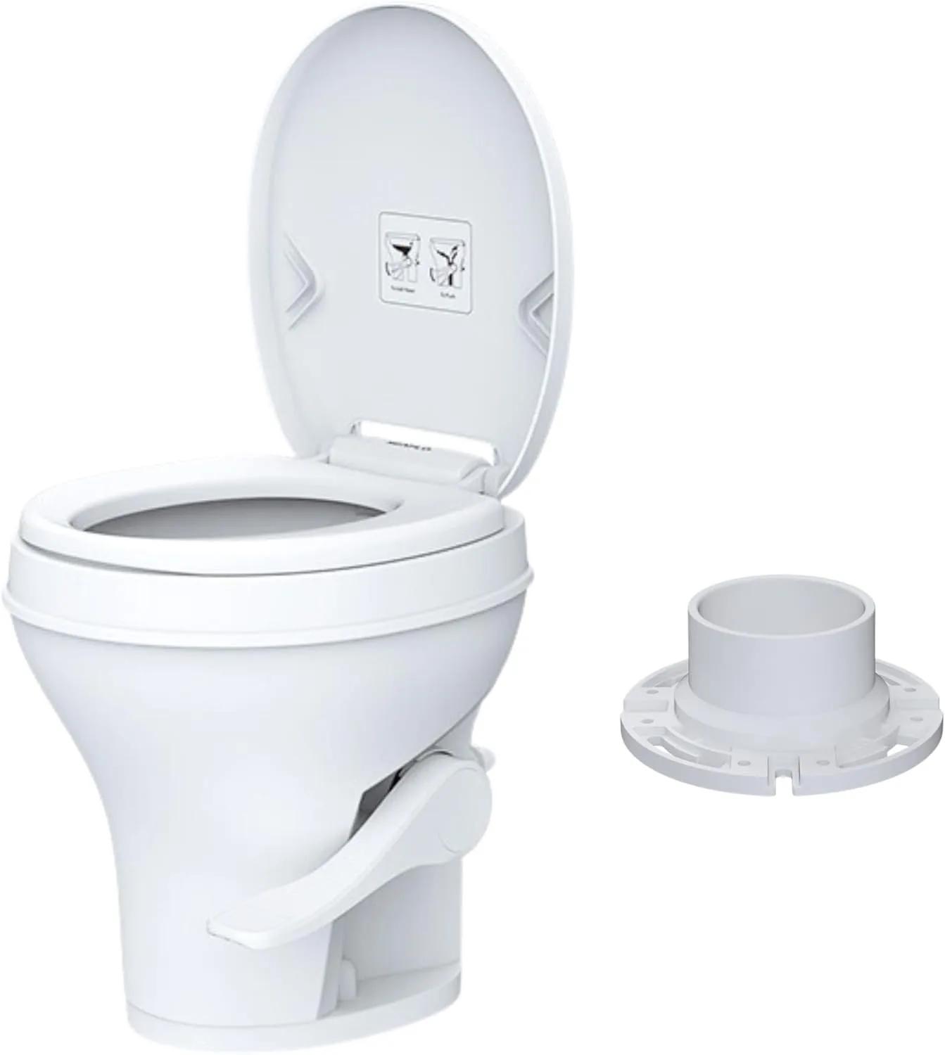SEAFLO Residential Height Camper/RV Toilet + White Floor Flange Bundle — main view